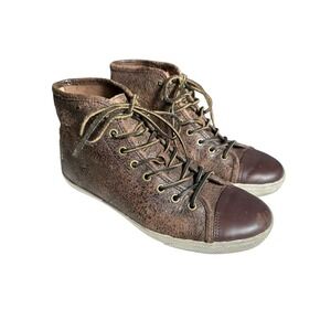 Frye Leather Sneakers High Top Size 9.5 Brown‎ Lace-Up Distressed Rugged #S44-10